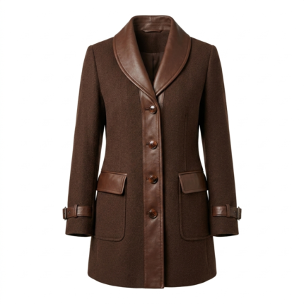 Superior Women's Brown Wool Leather Trim Coat Blackstone Jackets
