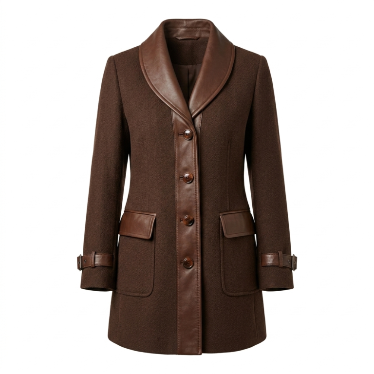 Superior Women's Brown Wool Leather Trim Coat Blackstone Jackets
