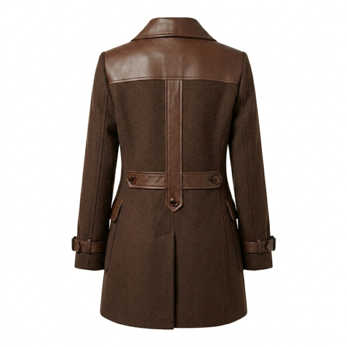 Superior Women's Brown Wool Leather Trim Coat Blackstone Jackets Back View