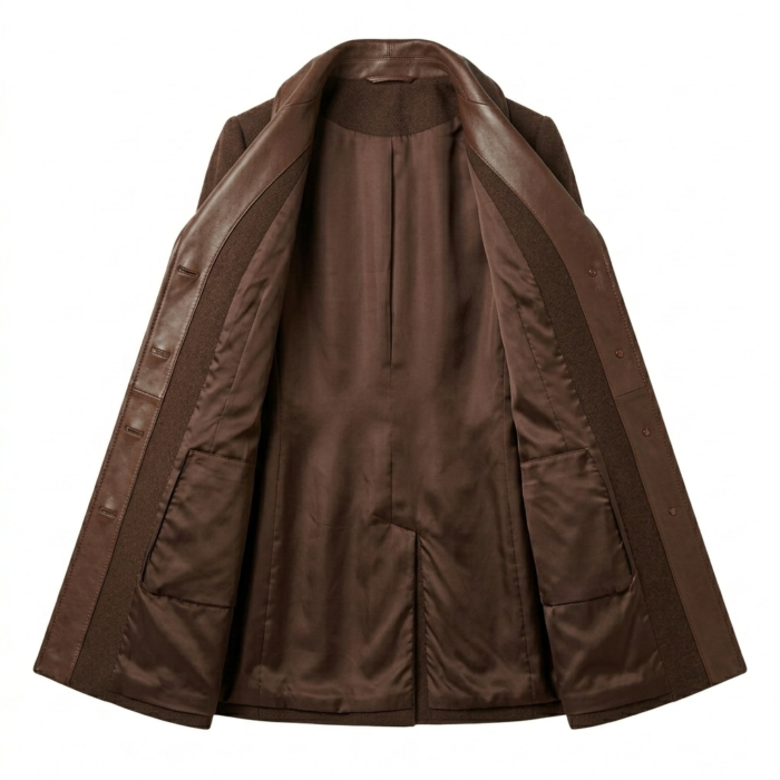 Superior Women's Brown Wool Leather Trim Coat Blackstone Jackets Inner View