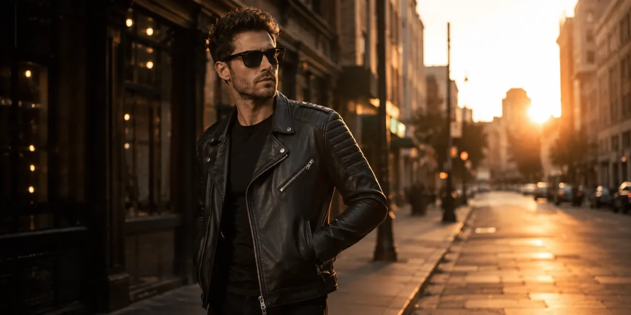 black leather biker jacket
