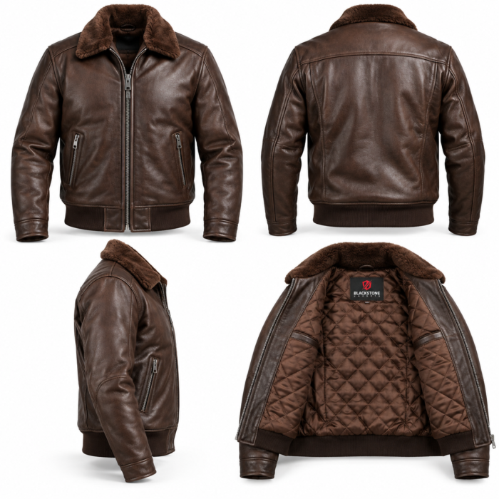 Ranger Espresso Brown Men's Aviator Leather Jacket | Blackstone Jackets
