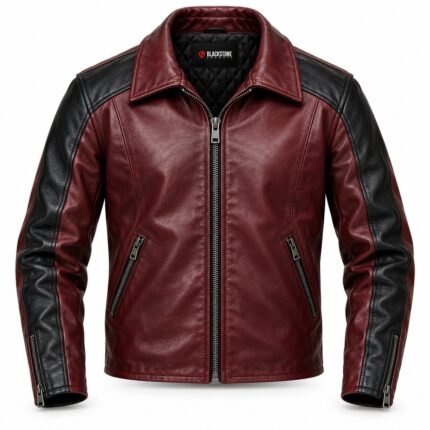 Aurora Burgundy Black Women's Leather Fitted Aviator Jacket | Blackstone Jackets