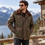 Warden Dark Olive Brown Men's Leather Utility Flight Coat | Blackstone Jackets