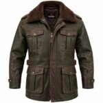 Warden Dark Olive Brown Men's Leather Utility Flight Coat | Blackstone Jackets