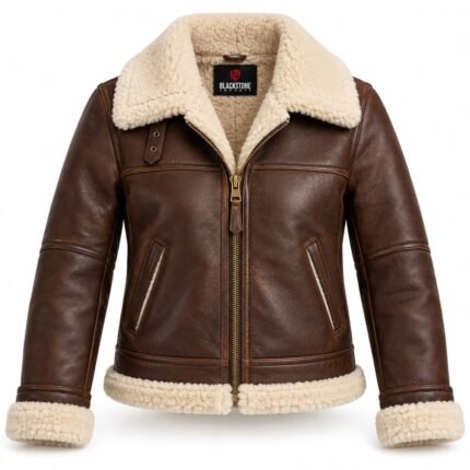 Stella Chocolate Brown Cream Women's Leather Winter Aviator Jacket | Blackstone Jackets