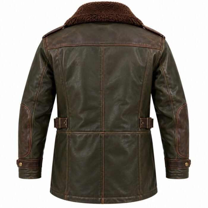 Warden Dark Olive Brown Men's Leather Utility Flight Coat | Blackstone Jackets