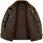 Warden Dark Olive Brown Men's Leather Utility Flight Coat | Blackstone Jackets