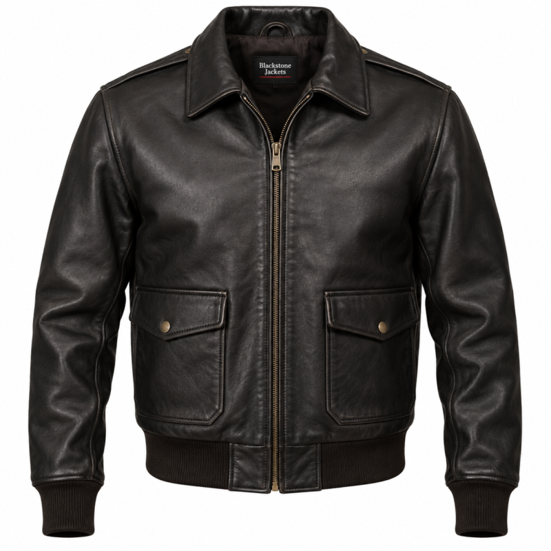 Aero Black Men's Leather Classic A-2 Flight Jacket | Blackstone Jackets