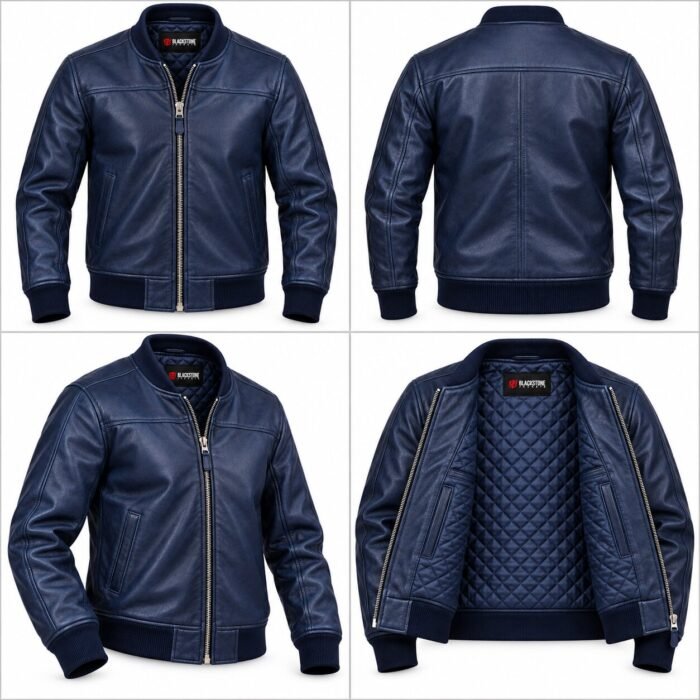 Luna Midnight Blue Women's Leather Minimal Flight Blouson | Blackstone Jackets