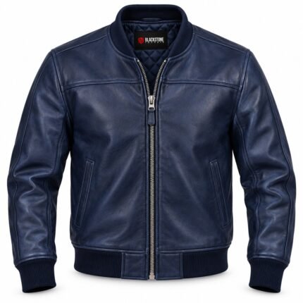 Luna Midnight Blue Women's Leather Minimal Flight Blouson | Blackstone Jackets