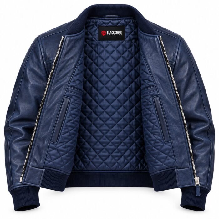 Luna Midnight Blue Women's Leather Minimal Flight Blouson | Blackstone Jackets