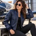 Luna Midnight Blue Women's Leather Minimal Flight Blouson | Blackstone Jackets