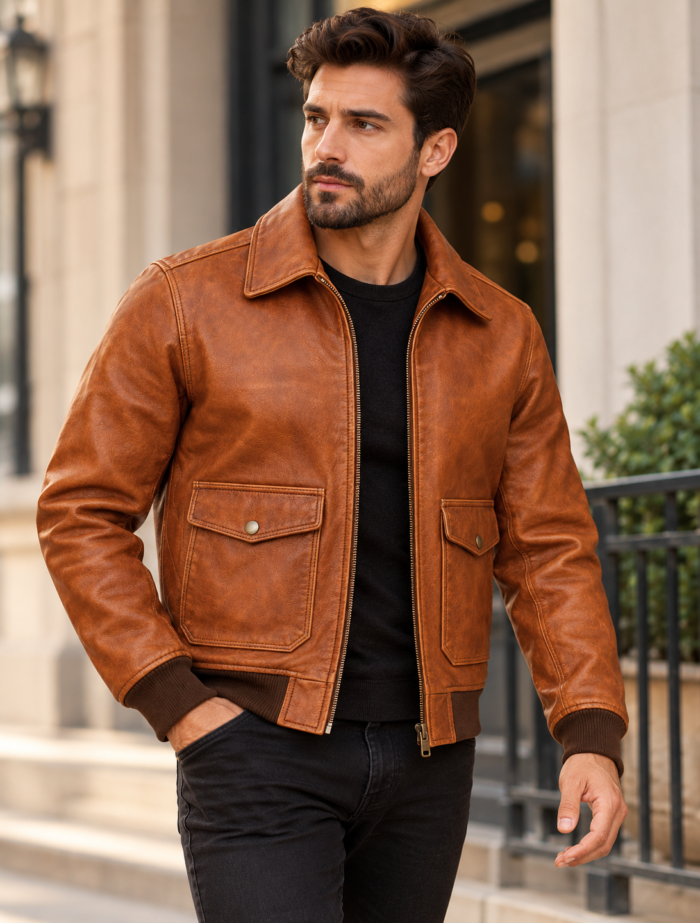 Cedar Tan Men's Leather Lightweight A-2 Jacket | Blackstone Jackets