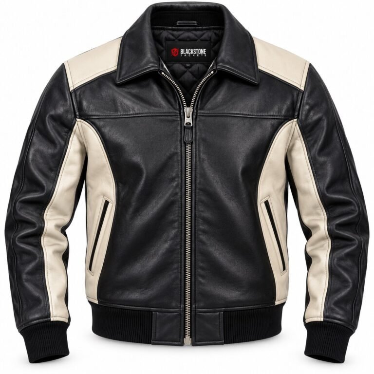 Nova Black Ivory Women's Leather Contrast Aviator Bomber | Blackstone Jackets