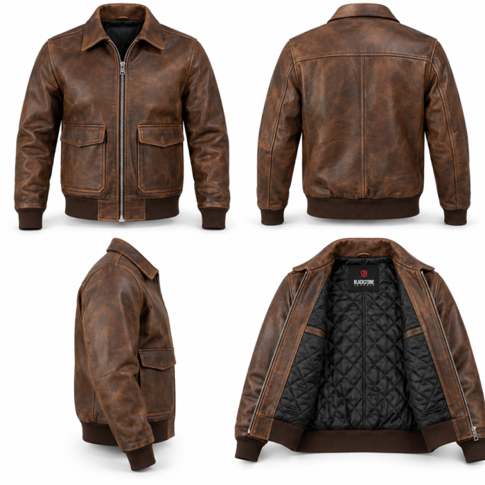 Dakota Distressed Brown Men's Aviator Leather Jacket | Blackstone Jackets