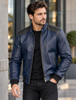 Comet Midnight Blue / Black Men's Leather Sport Flight Bomber | Blackstone Jackets