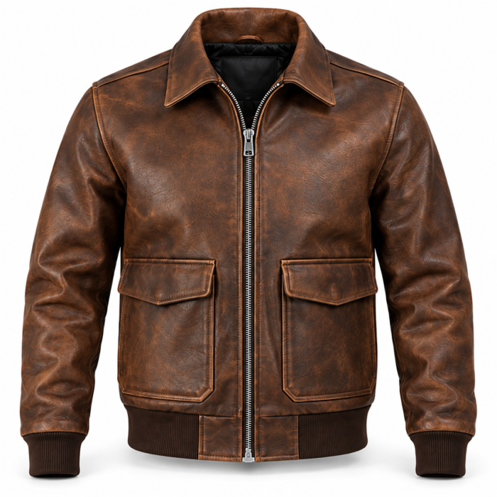 Dakota Distressed Brown Men's Aviator Leather Jacket | Blackstone Jackets