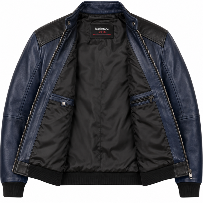 Comet Midnight Blue / Black Men's Leather Sport Flight Bomber | Blackstone Jackets