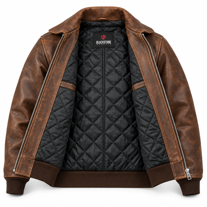 Dakota Distressed Brown Men's Aviator Leather Jacket | Blackstone Jackets