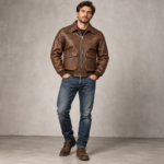 Dakota Distressed Brown Men's Aviator Leather Jacket | Blackstone Jackets