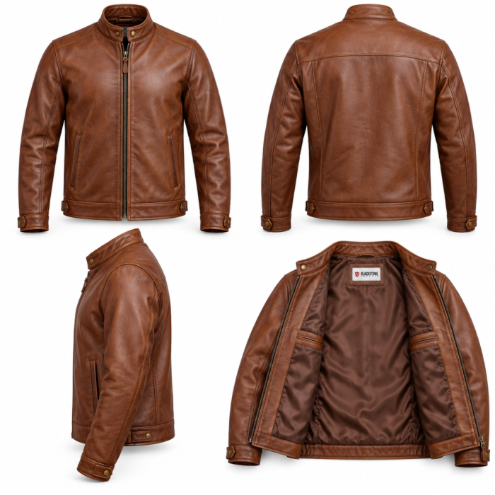 Falcon Cognac Brown Men's Aviator Leather Jacket | Blackstone Jackets