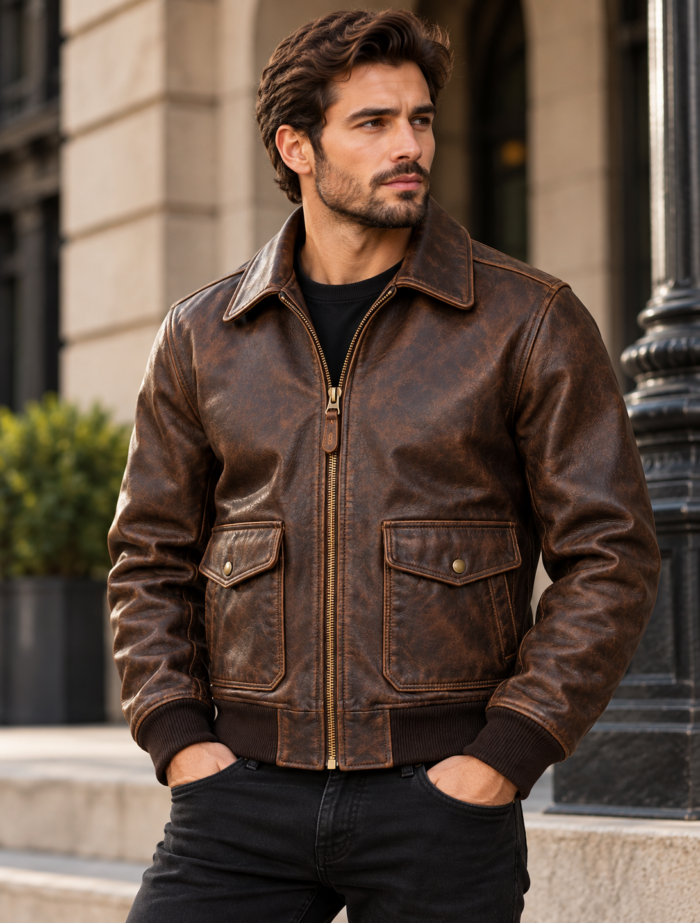 Dakota Chocolate Brown Men's Leather Heritage Flight Jacket | Blackstone Jackets