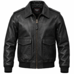 Drake Matte Black Men's Leather Clean Aviator Jacket | Blackstone Jackets