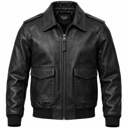 Drake Matte Black Men's Leather Clean Aviator Jacket | Blackstone Jackets