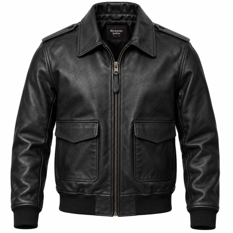 Drake Black Leather Aviator Jacket — front view