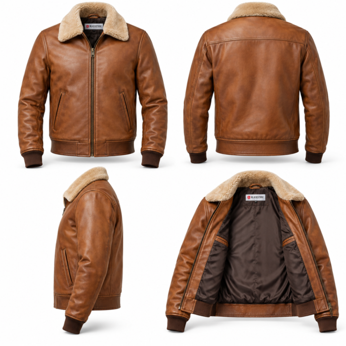 Frontier Light Tobacco Brown Men's Aviator Leather Jacket | Blackstone Jackets