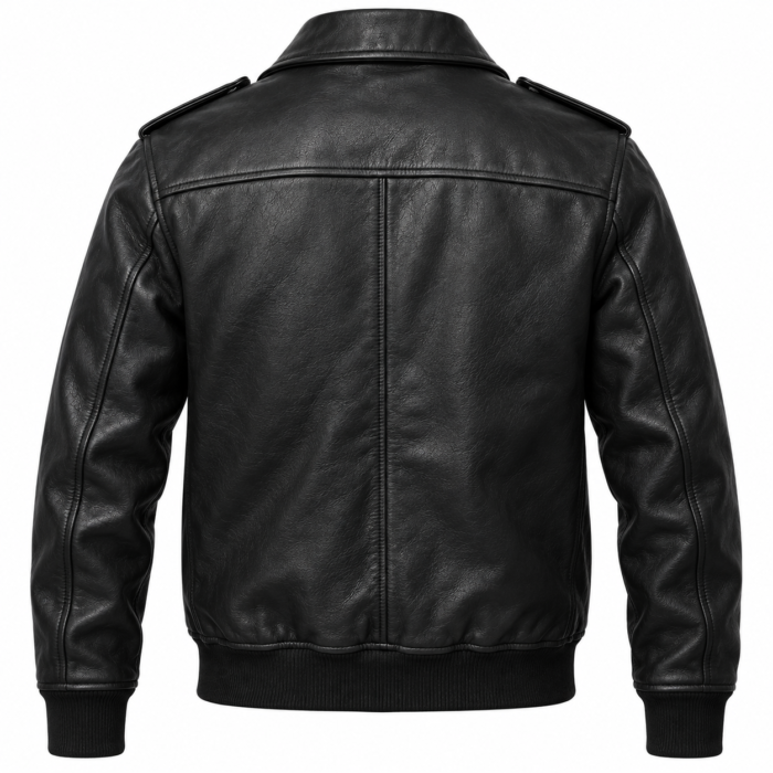 Drake Matte Black Men's Leather Clean Aviator Jacket | Blackstone Jackets