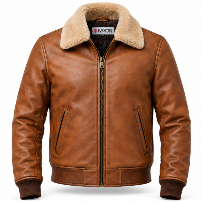 Frontier Light Tobacco Brown Men's Aviator Leather Jacket | Blackstone Jackets