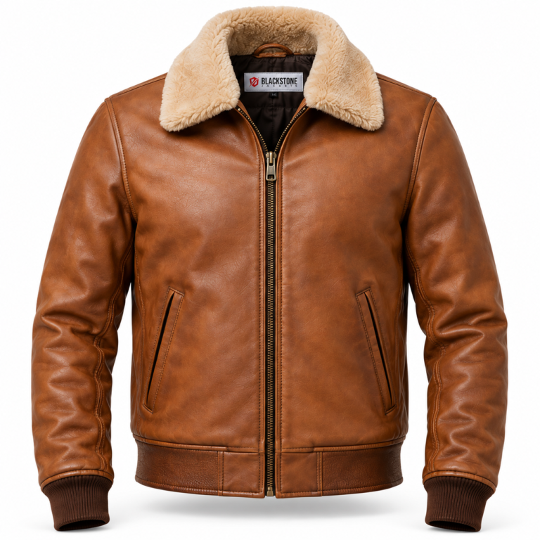 Frontier Light Tobacco Brown Men's Aviator Leather Jacket | Blackstone Jackets