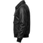 Drake Matte Black Men's Leather Clean Aviator Jacket | Blackstone Jackets