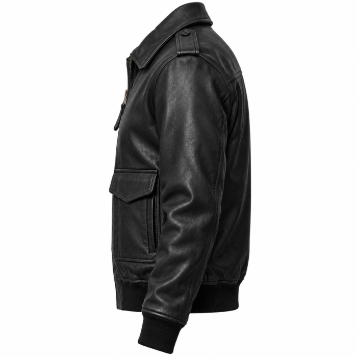 Drake Matte Black Men's Leather Clean Aviator Jacket | Blackstone Jackets