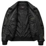 Drake Matte Black Men's Leather Clean Aviator Jacket | Blackstone Jackets