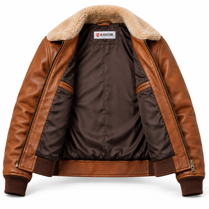 Frontier Light Tobacco Brown Men's Aviator Leather Jacket | Blackstone Jackets