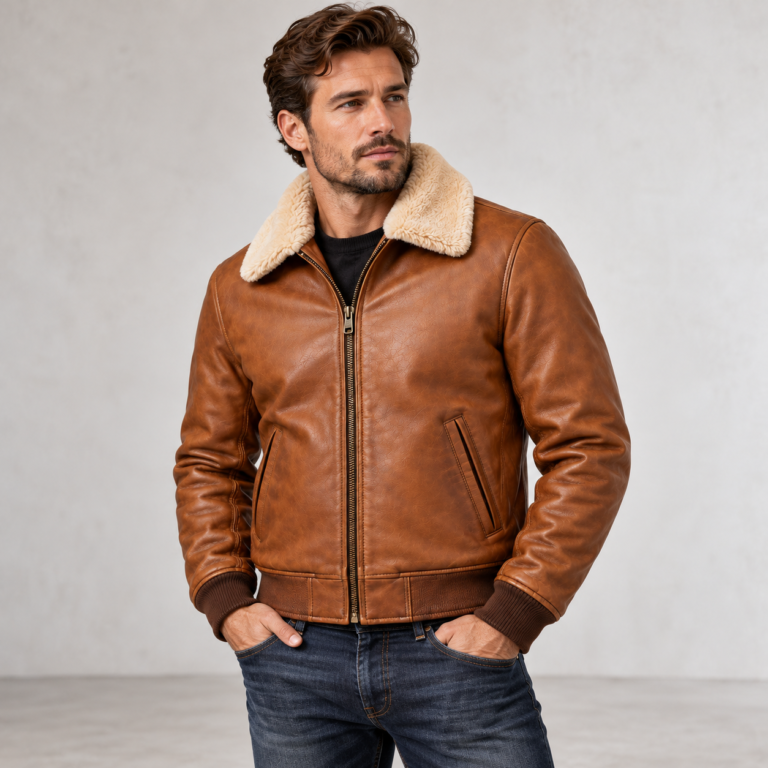 Frontier Light Tobacco Brown Men's Aviator Leather Jacket | Blackstone Jackets