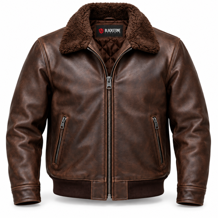 Hawk Espresso Brown Men's Aviator Leather Jacket | Blackstone Jackets