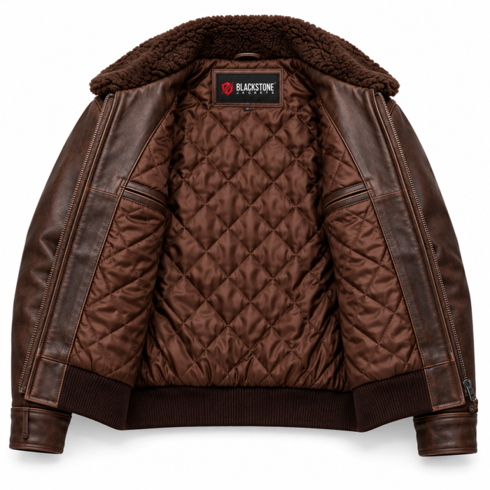 Hawk Espresso Brown Men's Aviator Leather Jacket | Blackstone Jackets