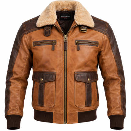 Frontier Camel / Dark Brown Men's Leather Western Aviator Jacket | Blackstone Jackets