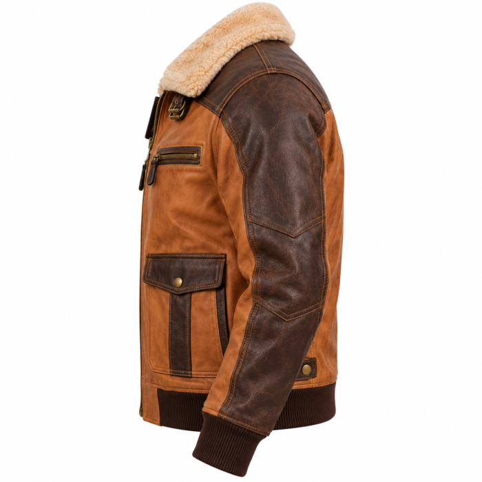Frontier Camel / Dark Brown Men's Leather Western Aviator Jacket | Blackstone Jackets