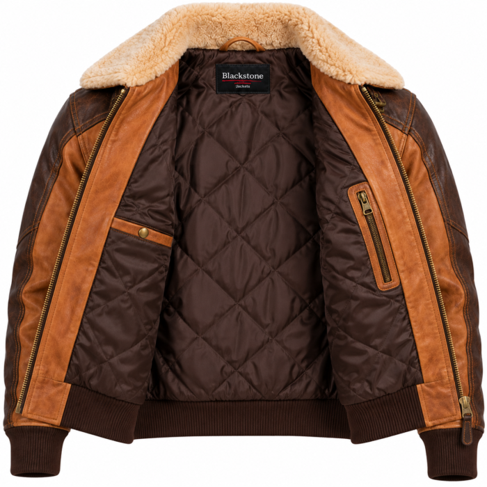 Frontier Camel / Dark Brown Men's Leather Western Aviator Jacket | Blackstone Jackets