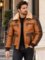 Frontier Camel / Dark Brown Men's Leather Western Aviator Jacket | Blackstone Jackets