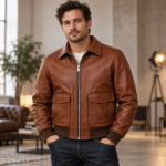 Hudson Russet Brown Men's Aviator Leather Jacket | Blackstone Jackets