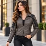 Vega Charcoal Black Women's Leather Cropped Aviator Jacket | Blackstone Jackets
