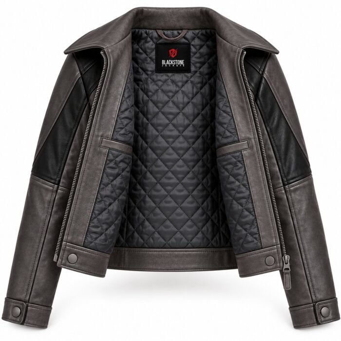Vega Charcoal Black Women's Leather Cropped Aviator Jacket | Blackstone Jackets