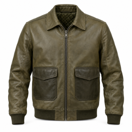 Hawkeye Olive Men's Leather Utility Aviator Bomber | Blackstone Jackets
