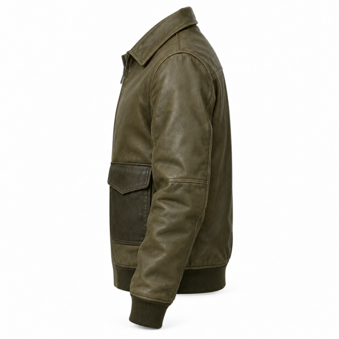 Hawkeye Olive Men's Leather Utility Aviator Bomber | Blackstone Jackets